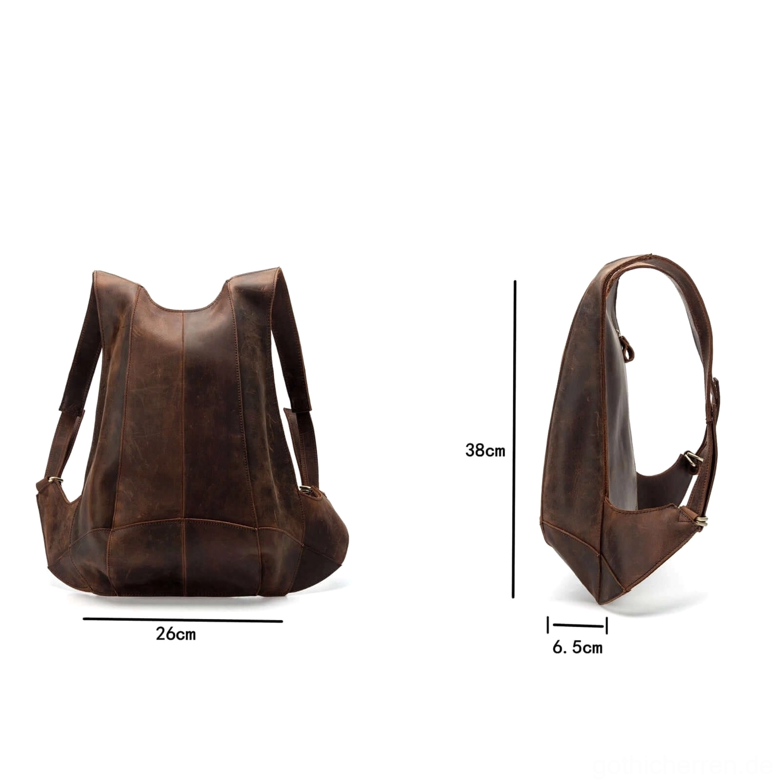 Premium braun echtes Leder Gothic Rucksack Vorderanzeige Produktschau Hauptansicht Dark Aesthetic Unisex Design Alternative Accessoire