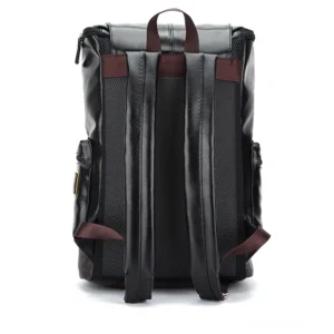 Gothic Rucksack Rückansicht mit atmungsaktivem Mesh-Rückenpanel, gepolsterten Schultergurten und braunem Ledertrim - darkwave-utility-backpack