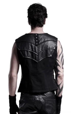 Gothic Armor Rückseite mit justierbarer Seitenschnürung und strukturiertem Kunstleder - Rückansicht Herren Gothic Weste