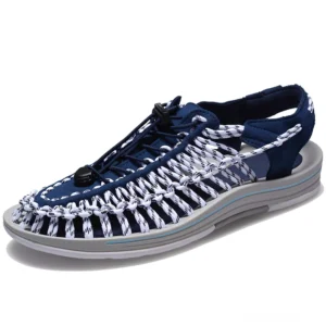 Marineblau und weiß gewebte Alternative Sandalen mit Schnür-Knöchel-Design für Herren