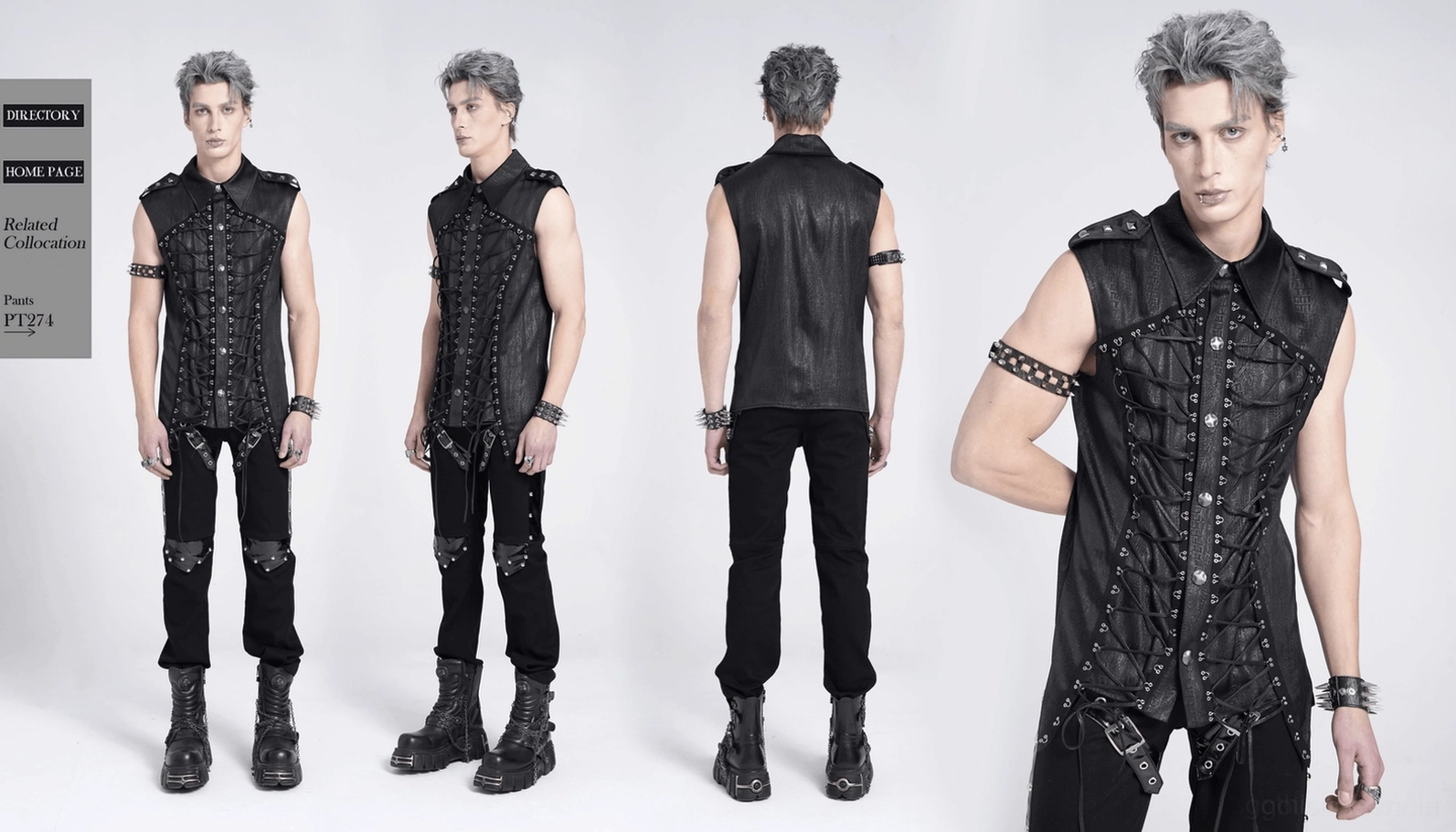 Schwarzes Gothic ärmelloses Schnür-Shirt Detail zeigt präzisions-gefertigte Ösen und verstellbare Saum-Drawstrings für individuelle Anpassung