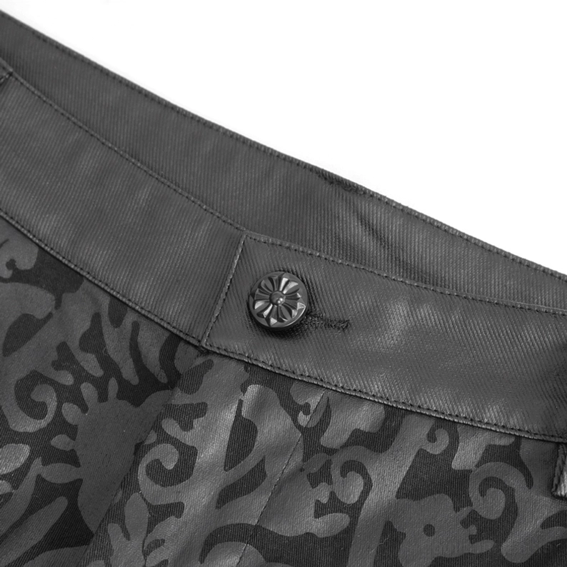 Metallösen und schwarze Schnürung an der seitlichen Schnürung der Gothic Schnürhose Detailansicht mit verstärkter Lochleiste