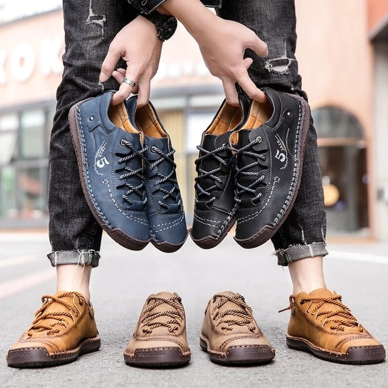 Gothic Casual Leder Schnürschuhe Herren in mehreren Farbvarianten Schwarz Marineblau Khaki Gelb, Farb-Vergleich-Übersicht alle Optionen