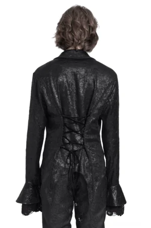 Herren-Gothic-Schnürhemd Rückansicht mit Korset-Schnürung und asymmetrischem Schwanzabschluss-Design
