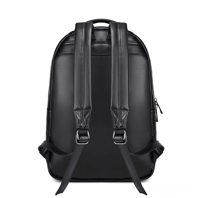 Gothic Schädel Rucksack Detailansicht - Metallnieten, Stickerei und 3D-Schädelemblem Nahaufnahme