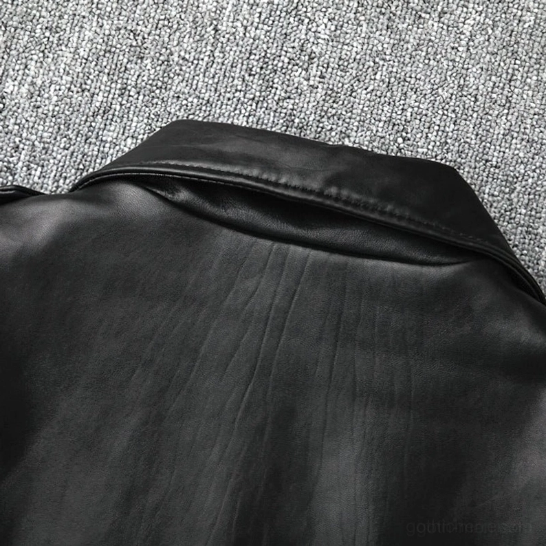 Gothic Slim Fit Bikerjacke Gesamtvorderansicht schwarzes echtes Leder Motorrad Stilecht Herrenmode