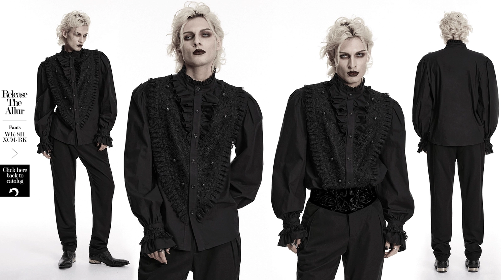 Gothic Spitzenhemd Styling und Schichtungs-Vorschlag – dramatische gerüschte Laternärmels mit strukturiertem schwarzem Baumwollgefüge für Alternative Fashion Tragweise
