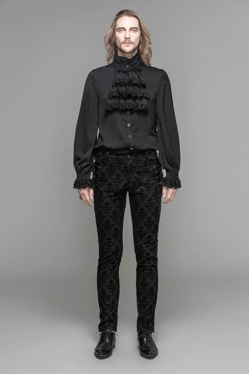 Umfassende Produktanzeige Gothic Steampunk Slim-Fit Röhrenhose zeigt Verarbeitung, Passform und Design-Features aus verschiedenen Perspektiven, Gesamt-Produktfoto