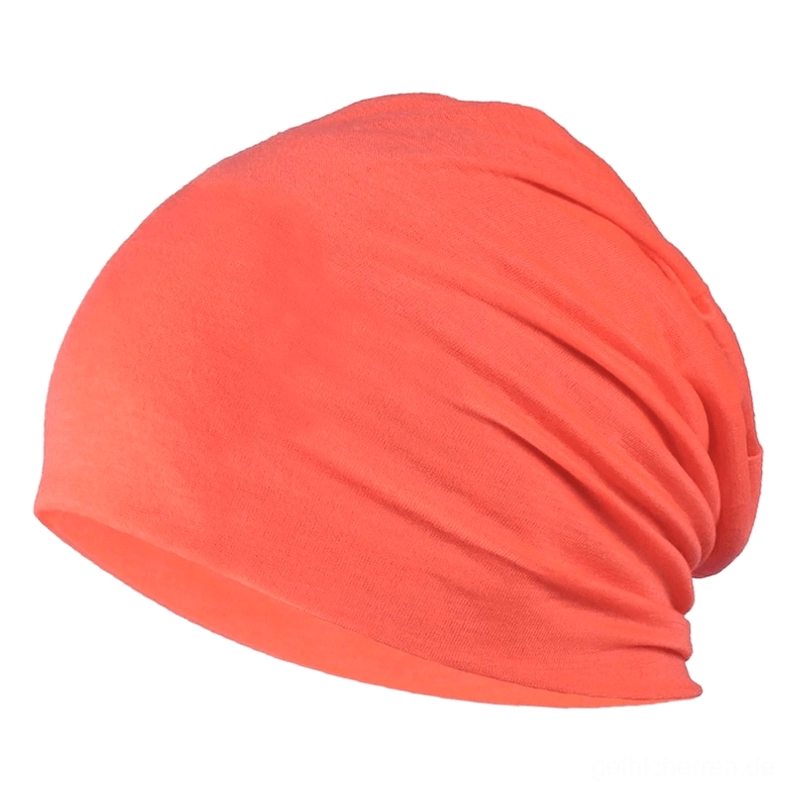Korall-Orange Gothic Statement-Beanie mit gestrickter Konstruktion, mutiger Farbtönung und natürlicher Stoff-Drape