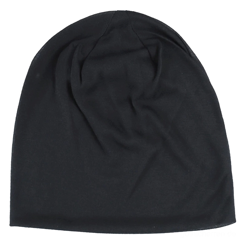 Schwarze Gothic Strickmütze von oben mit Krone-Struktur-Details, zeigt weiche Baumwoll-Stretch-Konstruktion und slouchy Silhouette