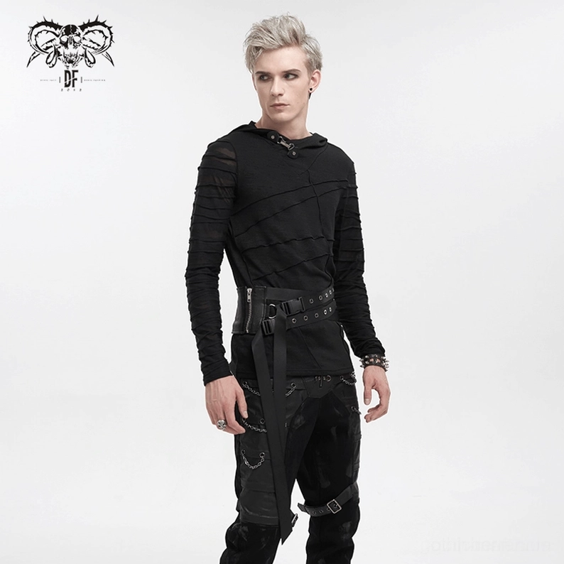 Alternative Winkelansicht des schwarzen gotischen Taillengürtels mit verstellbarem Korsett-Stil-Konstruktion und Punk-Ästhetik-Elementen