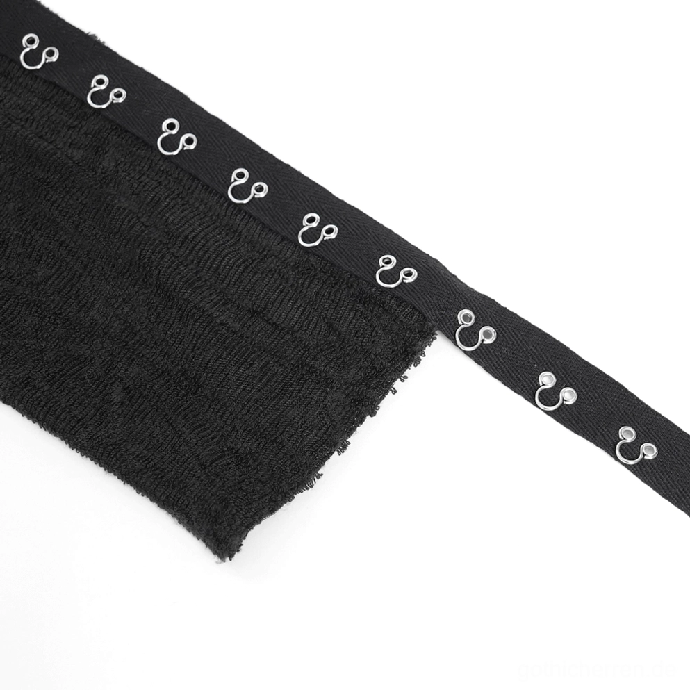 Herren Gothic Korsett-Schnürungs-Tank - Nahaufnahme der Front-Nieten-Kanäle und Schnürkordel-System mit strukturiertem Mesh-Fabric