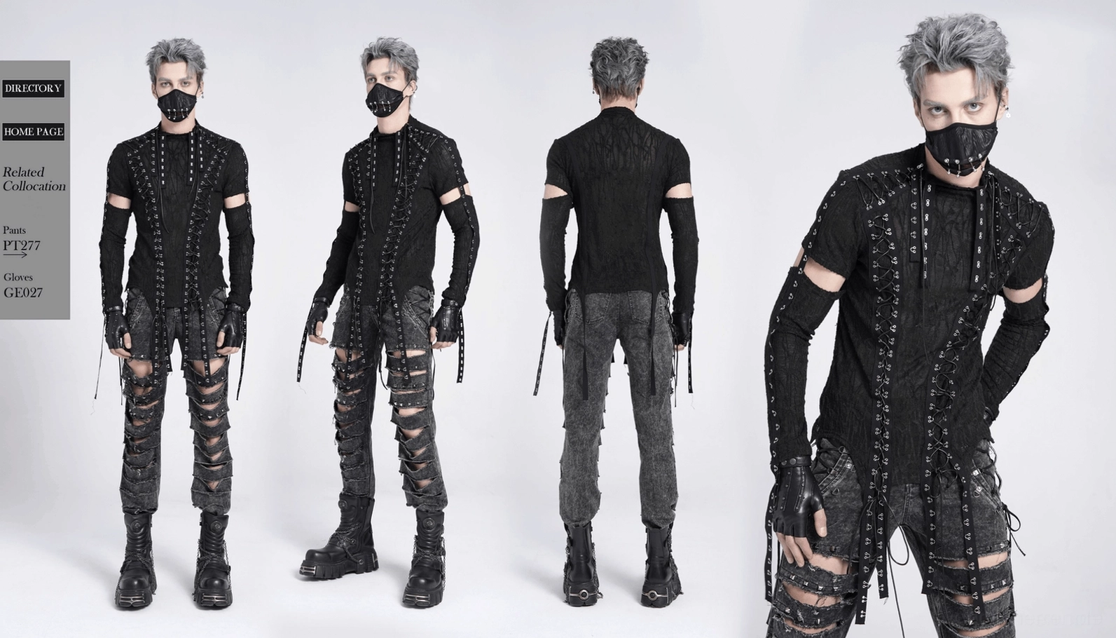 Herren Gothic Tank mit Spitzen-Korsett-Front und Cutout-Ärmeln - Lifestyle-Styling-Aufnahme zeigt Modeeinsatz und Dark-Fashion-Ästhetik