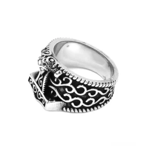 Kompakte Größen Gothic Thor's Hammer keltischer Knoten Edelstahl Biker Ring gerade Frontalansicht detailliertes Gravur-Muster kleine Ringgrößen