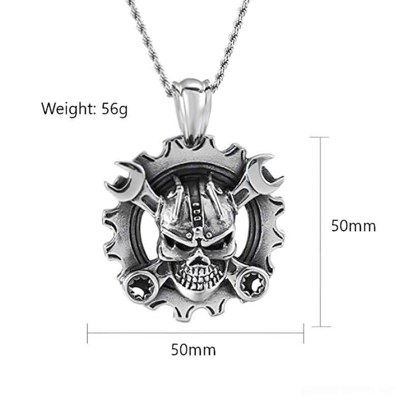 Gotische Totenkopf Kettenhänger mit Kette Größenleitfaden und Messvorgaben 5cm Breite Höhe Gewicht Spezifikationen
