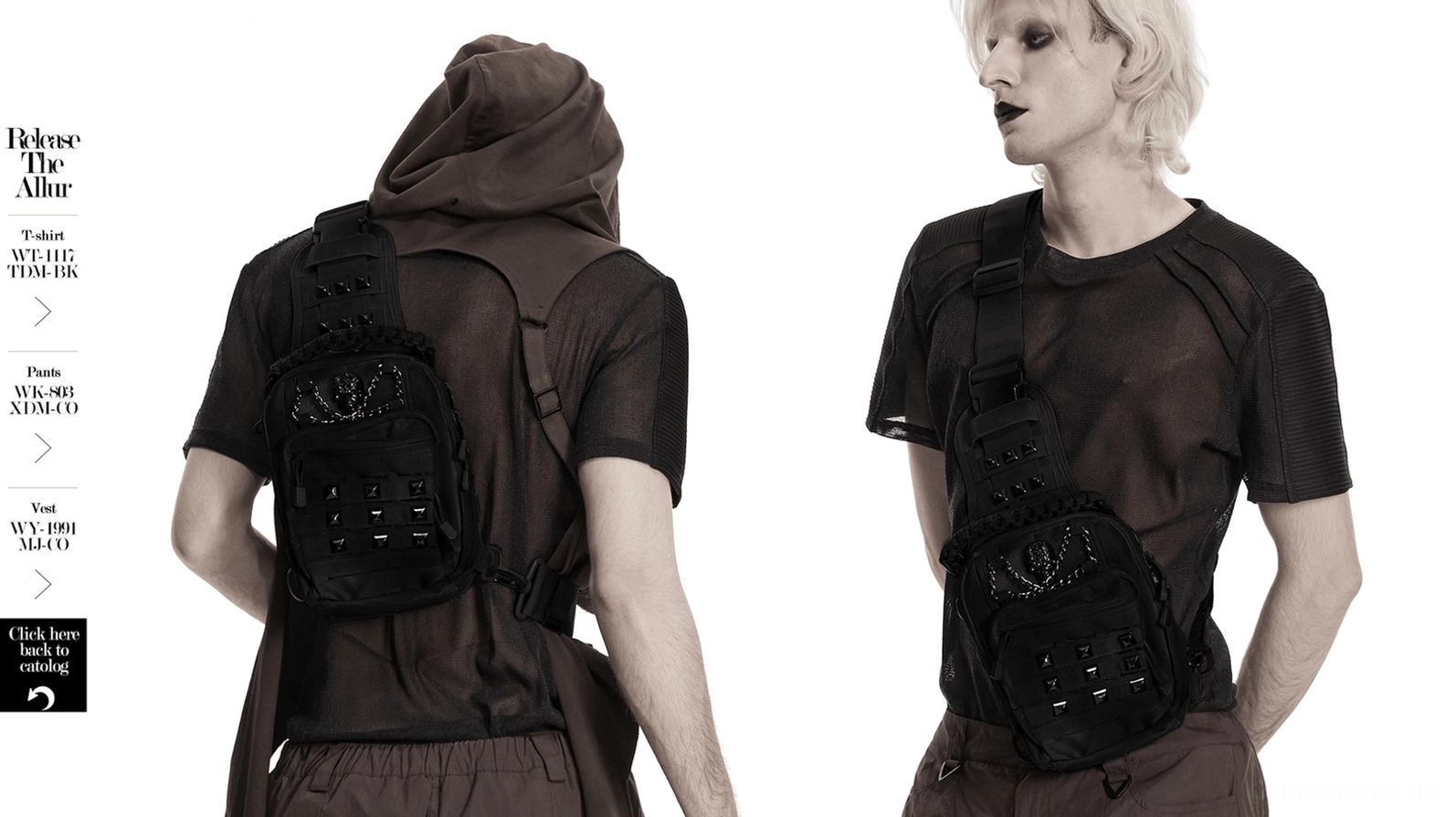 Wasserdichtes Nylon-Oxford-Stoff-Detail der Skull-Nieten Gothic Umhängetasche – strukturierte Material-Konstruktion und Haltbarkeit