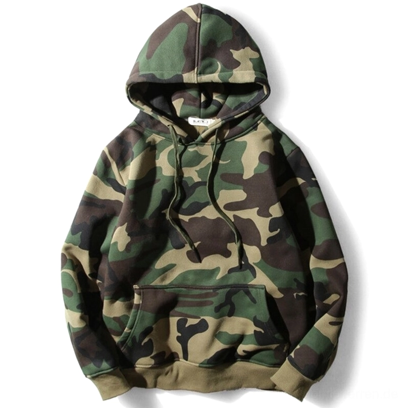 Gothic Waldtarn Fleece Kapuzenpullover Herren Vorderansicht mit großer Känguru-Tasche und verstellbarer Kapuze in Armeegrün
