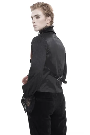 Gothic Anzugweste Rückansicht mit verstellbarem Rückenband und schwarzem Satin