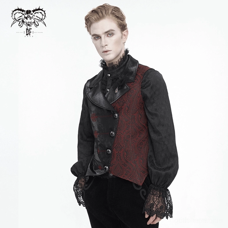 Komplettes Styling der schwarzen Weinrot Gothic Weste am Modell mit alternative Mode Accessoires