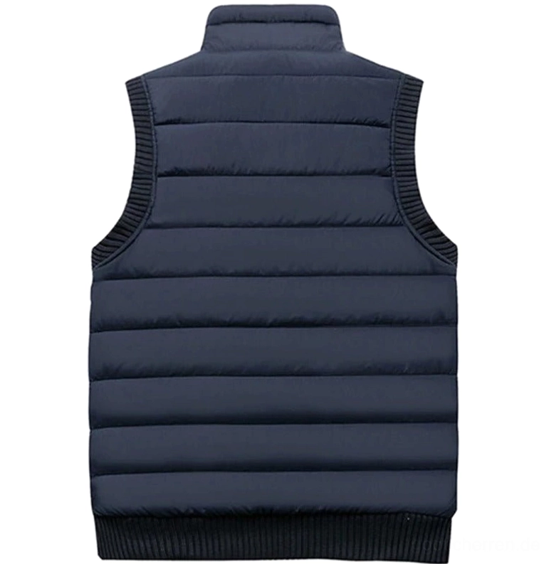 Herren Marineblaue Gothic Fleece Weste Rückansicht mit Quilt-Detail und geripptem Saum, zeigt Rückenkonstruktion und Fleecefütterung