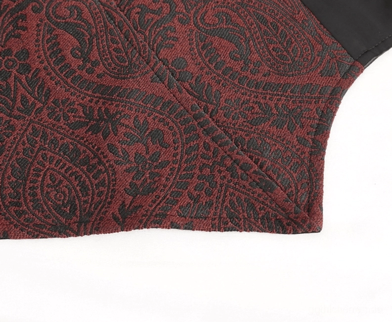 Paisley Jacquard Stoffmuster Nahaufnahme mit rotem und schwarzem floralen Webmuster