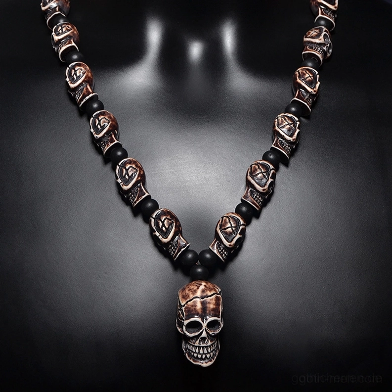 Styling-Ansicht der gotischen Totenkopf-Perlenkette – Layering mit dunkler Ästhetik Tragebeispiel und Kombinationsmöglichkeiten