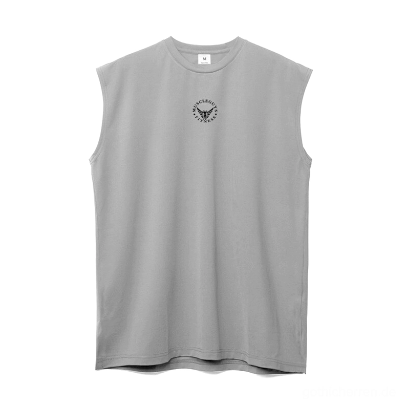 Grau Gothic Mesh Tanktop Flat Lay Frontansicht, ärmelloses Design, Showcase Produktdetails, klare Nähte