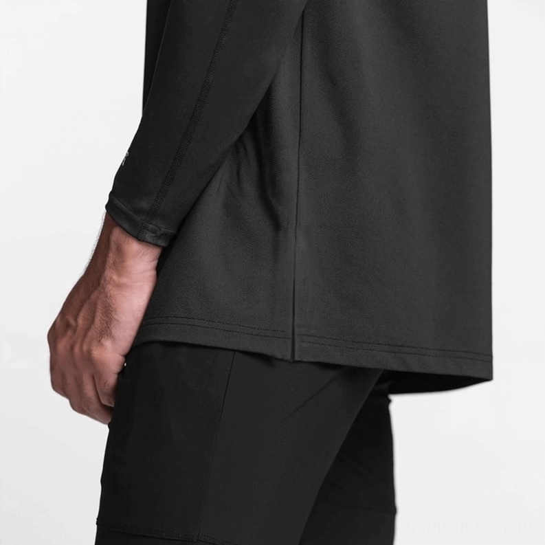 Grau Gothic Mesh Tanktop Rückansicht ärmelloses Muskelshirt für Herren, Passformdetail Showcase
