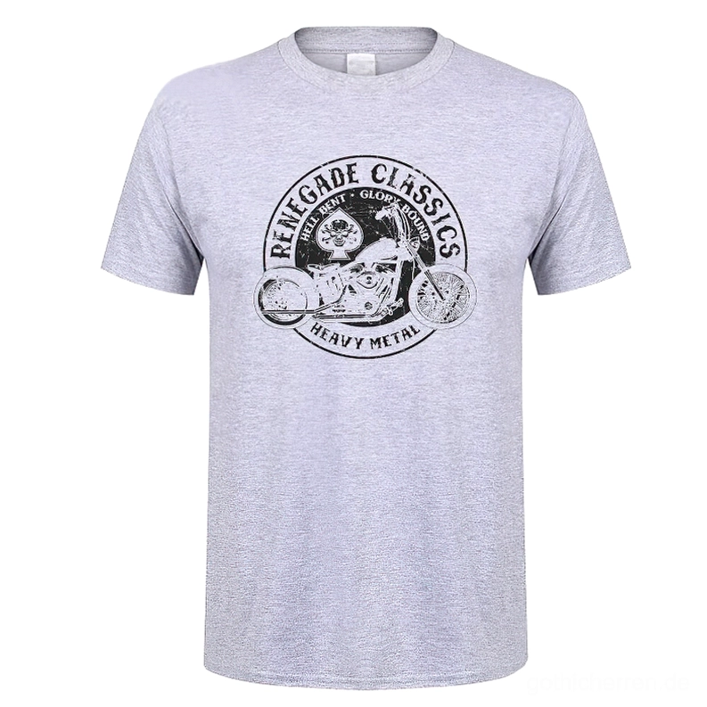 Heather Grau Gothic Motorrad T-Shirt Vintage Print Frontalansicht Flatlay Alternative Fashion