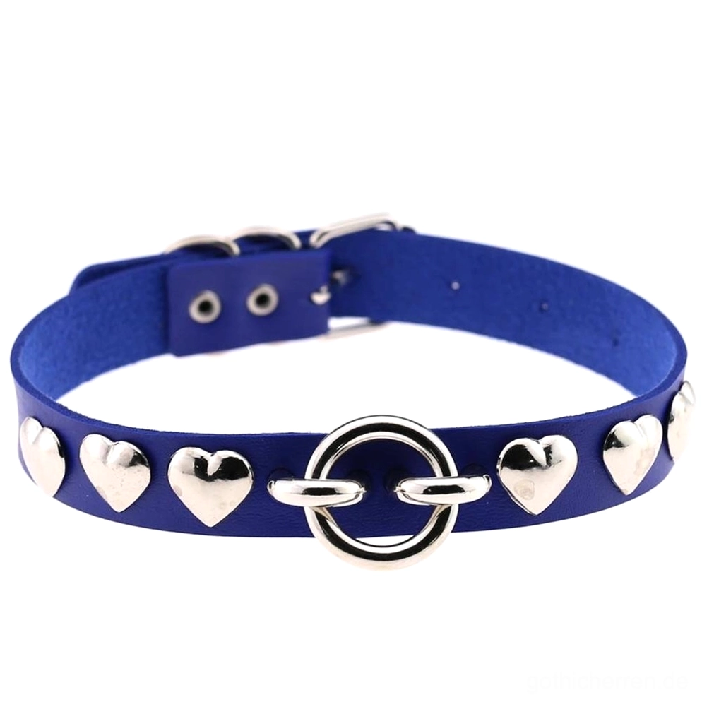 helles blau pu leder herzchoker mit silbernen metalldetails vorne produktanzeige royal blue gothic halsband