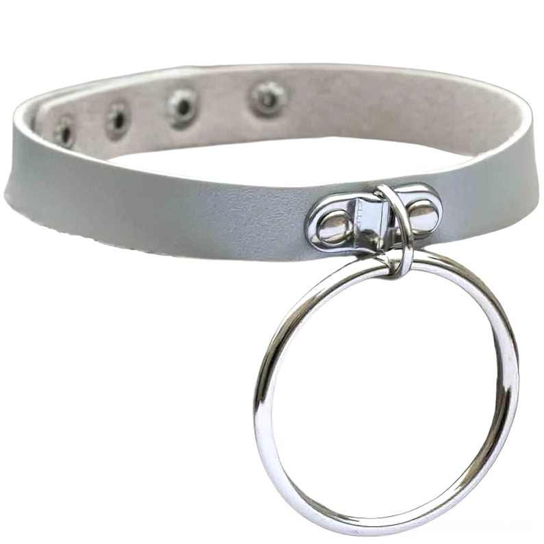 Hellgrau Kunstleder Gothic Choker mit silbernem Vorhängeschloss Anhänger und verstellbarem doppellagigen Design, Industrial Chic Halsband, Metallhardware Detail