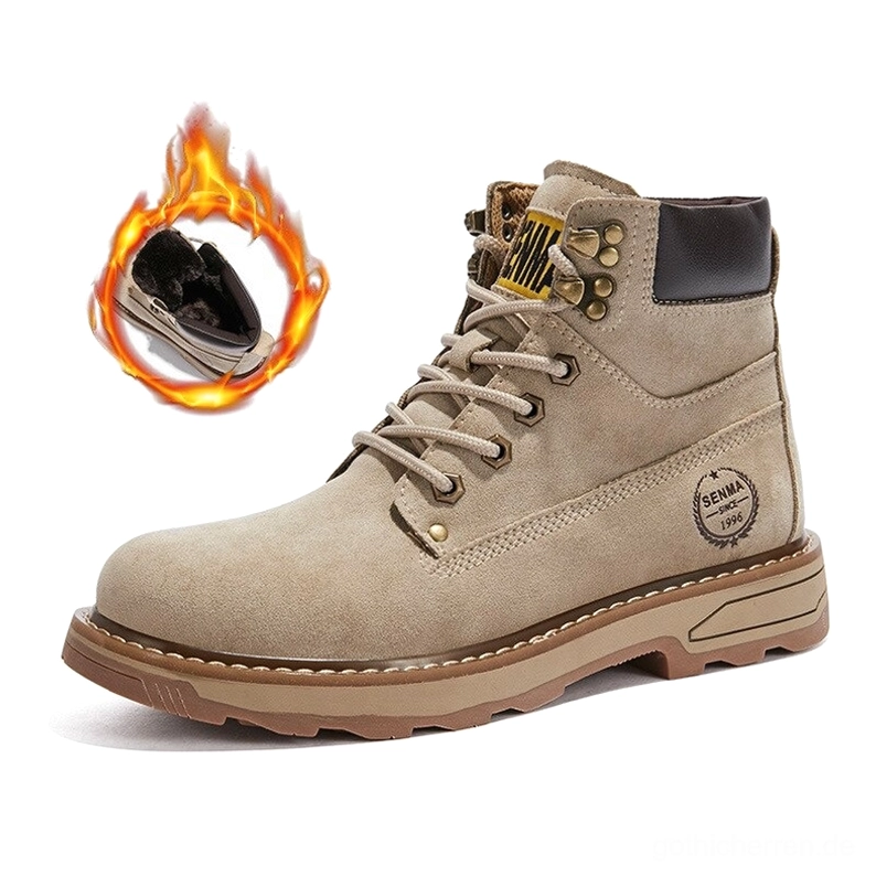 Hellgraue isolierte Gothic Combat Stiefel mit Kunstfellwärmefütterung, echtem Leder und wasserfestem Konstruktionsdesign für Winter