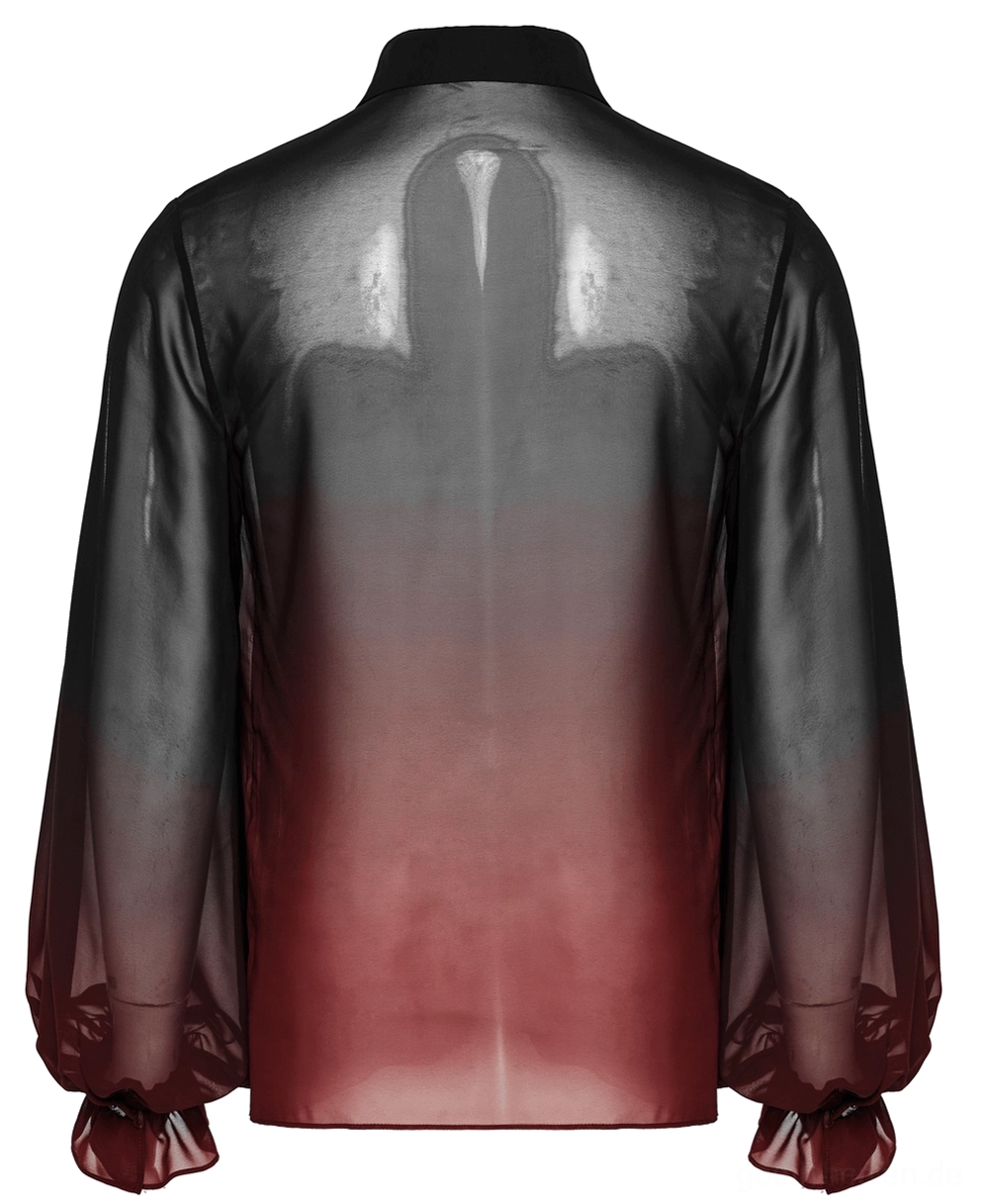 Rückenfullansicht Herren-Chiffon-Hemd mit durchsichtiger rückseite und Farbverlauf-Ombré-Stoff, rüschenverzierte Manschetten und transparentes Design