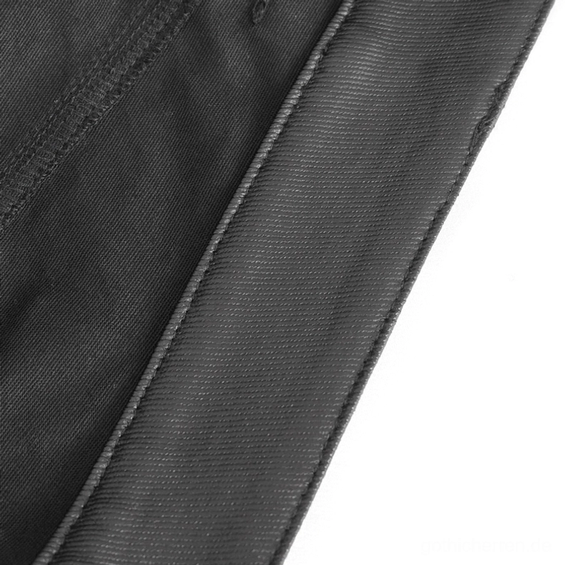 Vollständige Frontansicht der Herren Gothic Damast Schnürhose mit Schlag schwarzes Damastmuster durchgehend Fesselschnüren und taillierte Silhouette