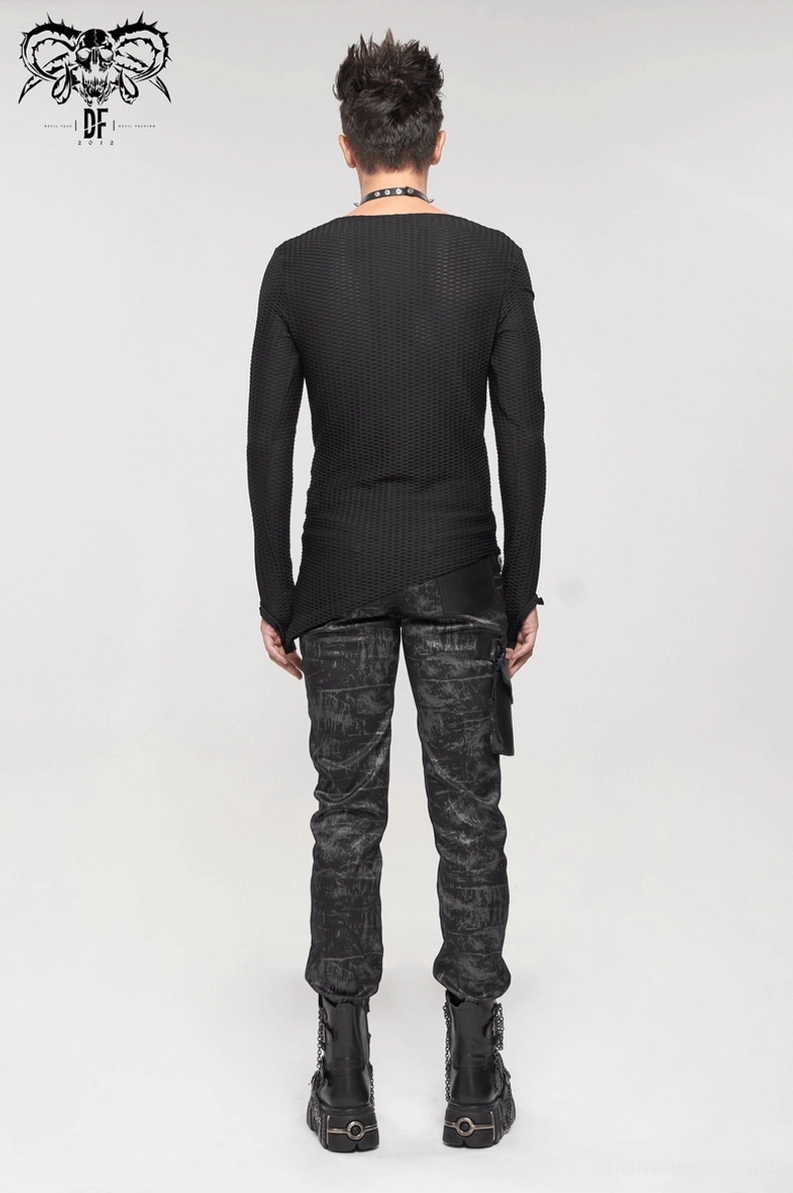 Schwarzes Mesh-Sweatshirt Schnür-Detail zeigt fingerlose Manschette und Metalllösen-Verstärkung gotische Punk-Konstruktion