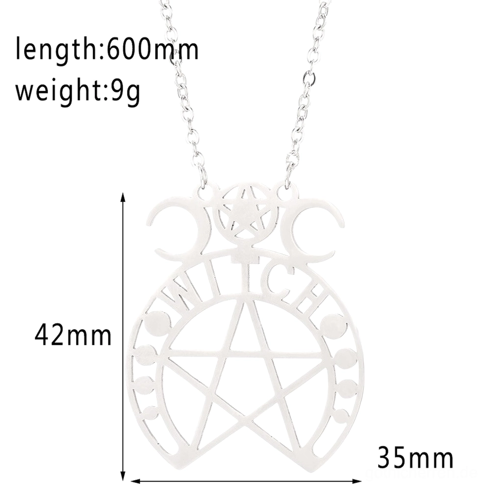 Hexen Pentagramm Gothic Halskette Anhänger Größentabelle Messung 42mm Höhe 35mm Breite Edelstahl Abmessungen