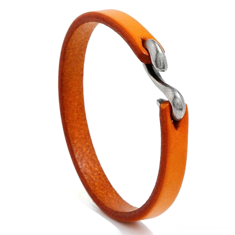 Kamel-Tan echtes Leder schmales Cuff Armband mit silbernem Hakenverschluss - Gothic minimalistische Fashion-Accessoire für Leder-Liebhaber