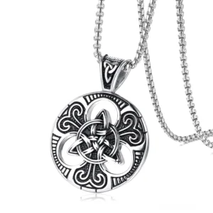 Silber Keltischer Knot Anhänger mit Box-Link-Kette Gothic Halskette Seitenprofil Vintage-Finish Premium-Edelstahl