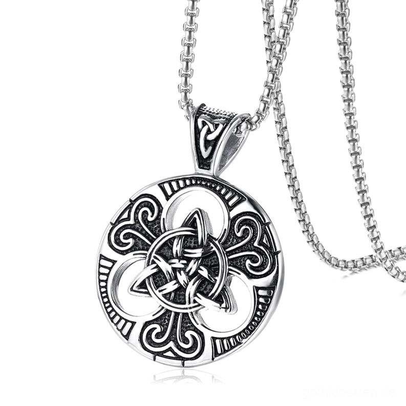 Silber Keltischer Knot Anhänger mit Box-Link-Kette Gothic Halskette Seitenprofil Vintage-Finish Premium-Edelstahl