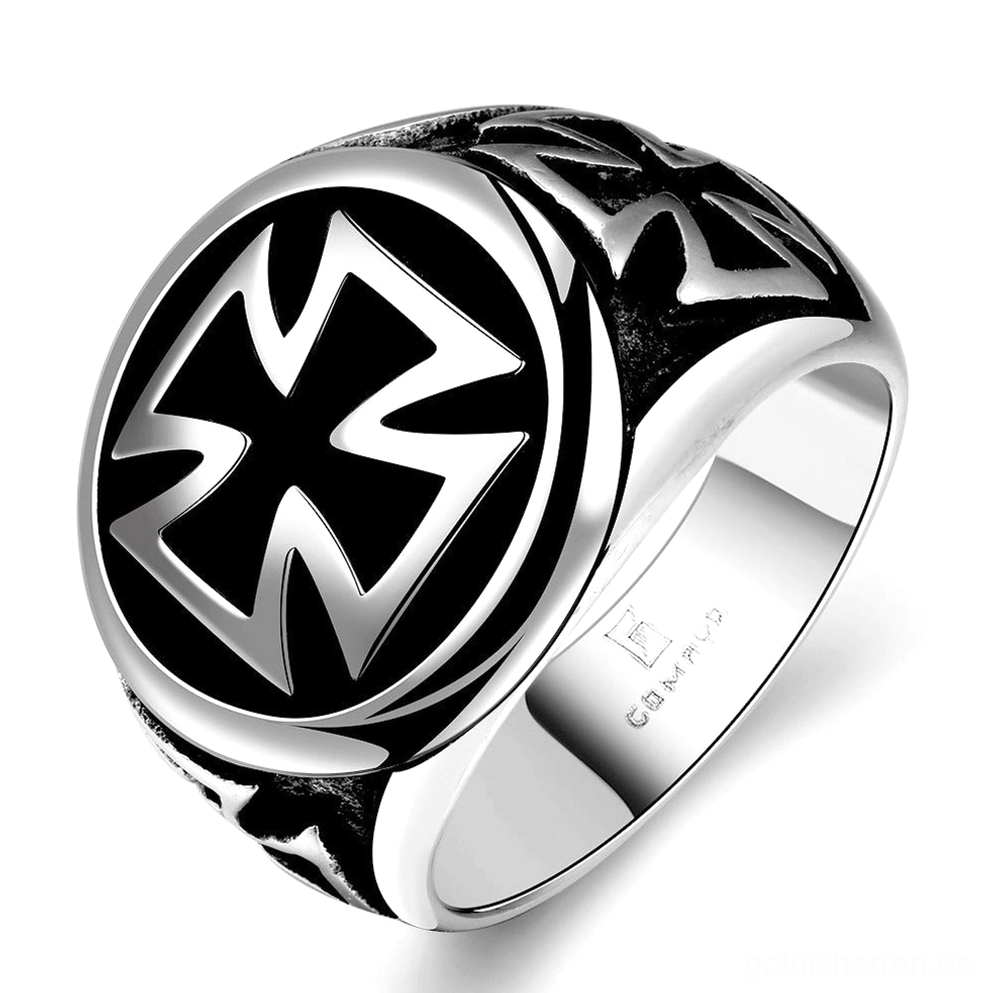 Keltischer Kreuz Biker Ring 316L Edelstahl schwarz-silber Gothic Statement Schmuck Vorderansicht