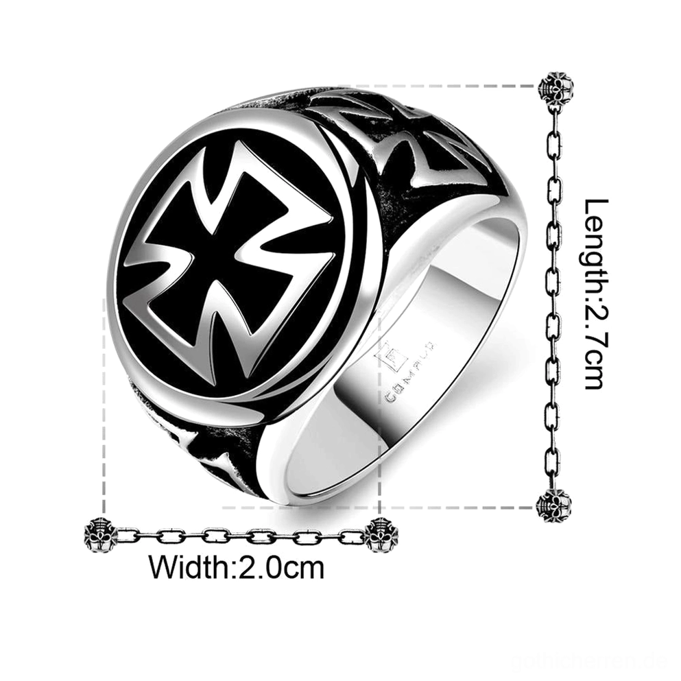 Keltischer Kreuz Biker Ring mit Größenangaben 20mm Breite 316L Chirurgenstahl Messanleitung