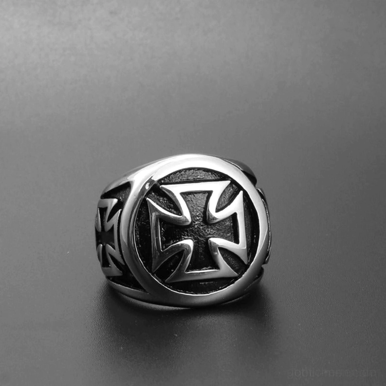 Keltischer Kreuz Gothic Ring Vollansicht Vorderseite Design Edelstahl Biker Schmuck Statement