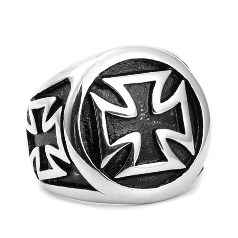 Keltischer Kreuz Siegelring Seitenprofil graviert Gothic Design Edelstahl Biker Schmuck