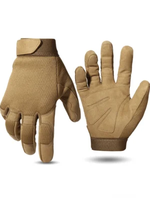 Khaki-braune Tactical Handschuhe mit atmungsaktivem Mesh-Rücken und verstellbarem Klett-Verschluss für sichere Handgelenkpassform