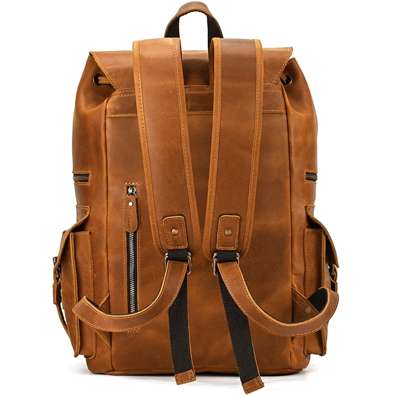 Premium echtes Leder Gothic Rucksack Detailaufnahme zeigt kontrastiertes Nähen und Schnallen-Hardware - Handwerkskunst