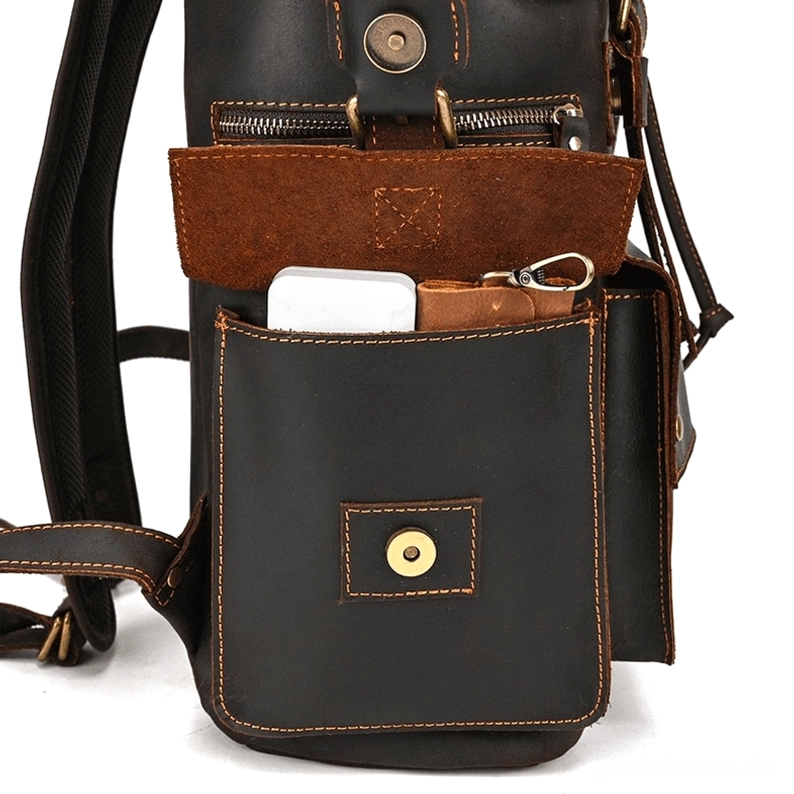 Echtes Leder Gothic Rucksack zeigt oberes Fach-Organisation und Taschenzugang - Zuordnung