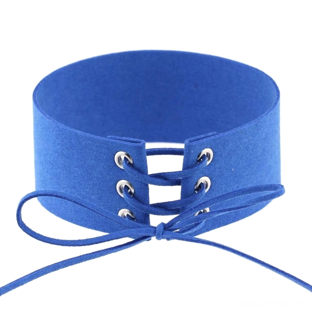 Leuchtendes Blau Velourssamt Halsband mit Metall-Ösen und Schleife Details alternative fashion