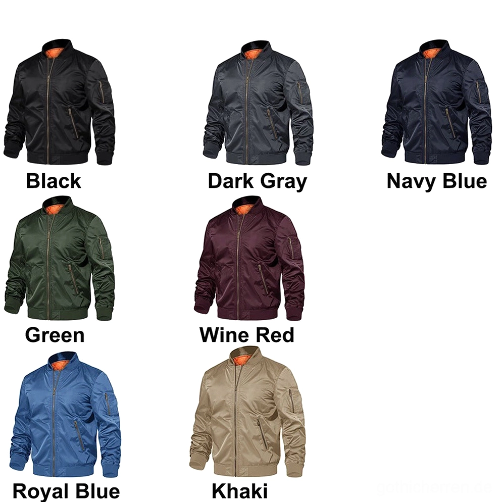 MA-1 Bomberjacke Kragen-Besatz und Reißverschluss-Mechanismus Detailansicht – Gothic Military Konstruktion mit hochwertiger Verarbeitung und Hardware