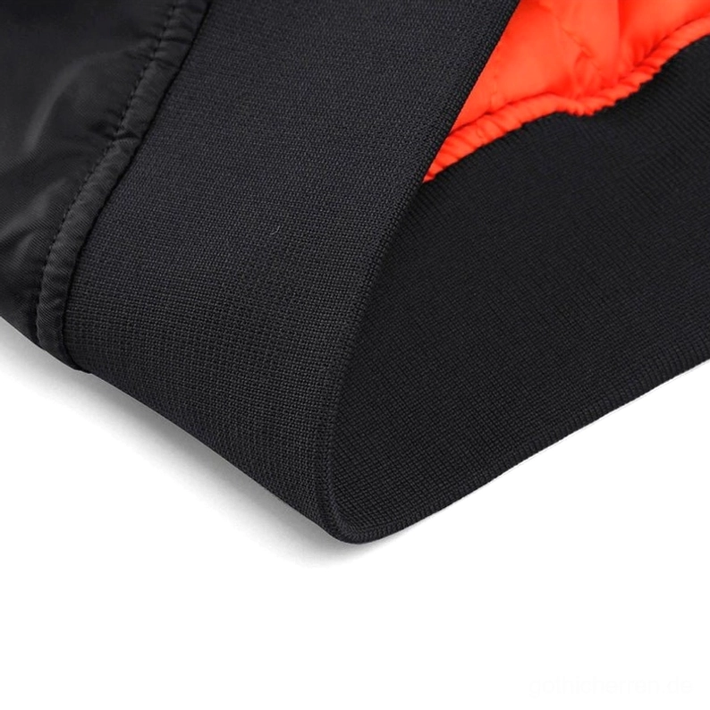 MA-1 Bomberjacke Saum und gerippter Taillenband Detailansicht – Gothic Fliegerjacke Strukturelle Konstruktion mit elastischem Strickbesatz