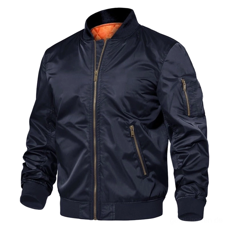 Tiefes Marineblau MA-1 Bomberjacke mit Satin-Finish und gestepptem Innenfutter – Klassische Gothic Military Bomber Fliegerjacke für dunkle Ästhetik